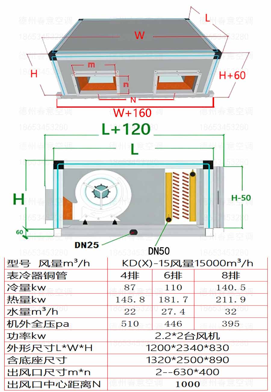 重慶新風空調機組選型參數尺寸表
